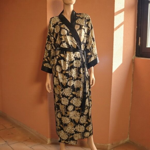 Judith Hart Other - Vintage Judith Hart Black Floral Semi Sheer Maxi Long Robe Kimono Sleeve